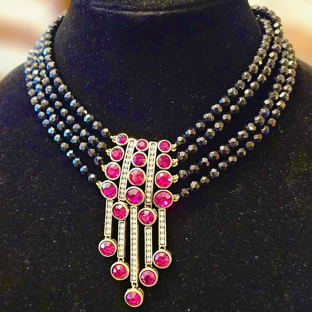 Heidi Daus An Affair to Remember Ruby Crystal Statement Necklace Choker Art Deco